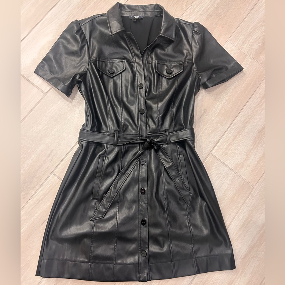 Faux Leather Shirt Dress- Paige